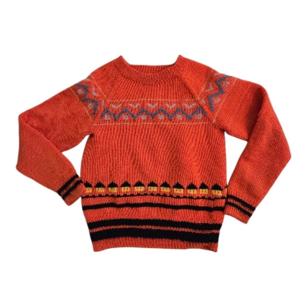 Vintage 1990s Handmade Orange Black Halloween Knit Sweater